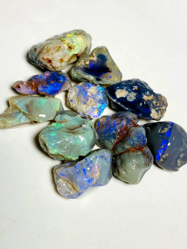 OPAL MONTH SPECIAL Lightning Ridge Rough Black & Dark knobby Opal Parcel 115cts Lots of Potential & Cutters Lots Bright colours & bars 23x19x7mm to 14x12x7mm WAA05