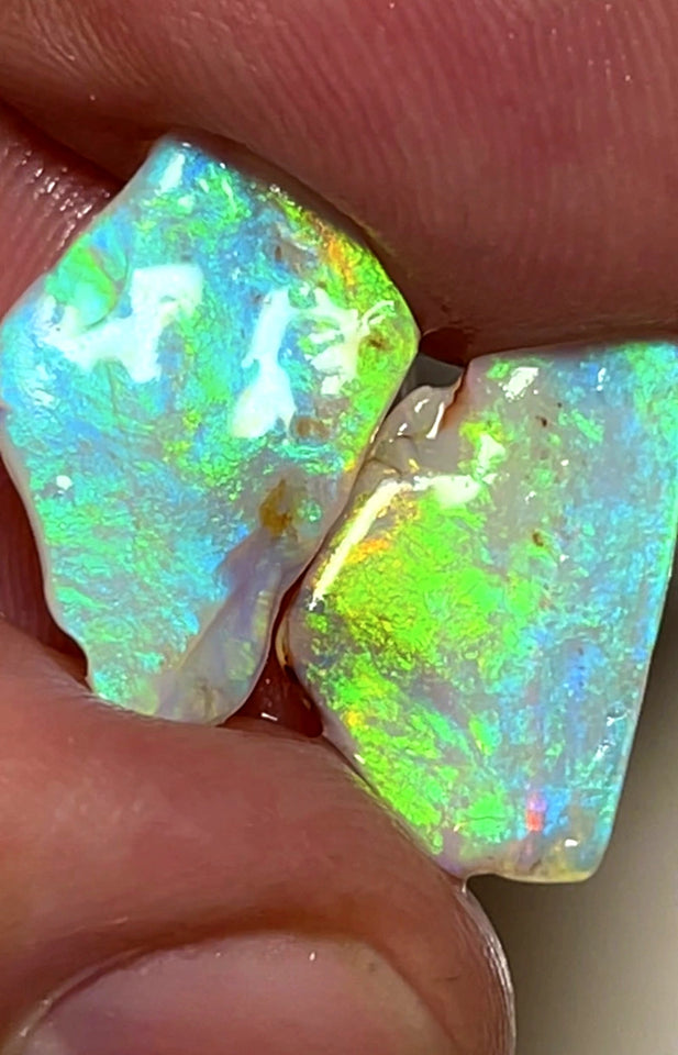 BONUS AUCTION Australian Rough Mintabie Opal 4.95cts Seam Pair Vivid Vibrant Bright Multifires in the bars Packed with Potential 18x11x1.5mm & 15x10x1.5mm WAB86