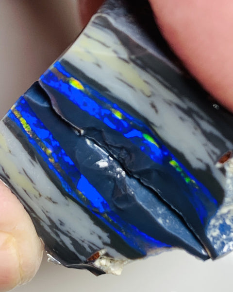 Lightning Ridge Rough Mulga® Black Opal Seam Split 27cts Exotic & Stunning Cutters Gorgeous Multifire bars 25x13x11mm both approx WSU43