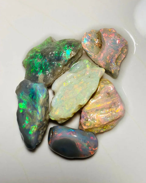 Lightning Ridge Rough Opal Parcel 20cts Dark & Crystal High Grade Super Bright Pink dominant Multifires to Carve 16x11x5mm to 12x8x4mm WSY82