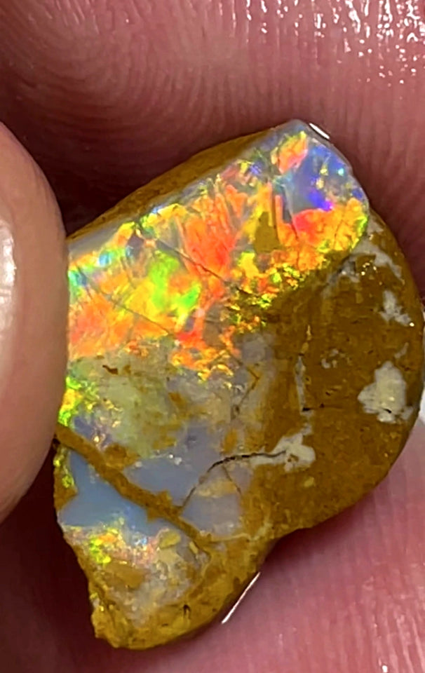 Lightning Ridge Rough Opal 7.5cts Seam Formation Crystal  Stunning Vibrant Bright Electric fires showing 13x12x5mm XMASB01