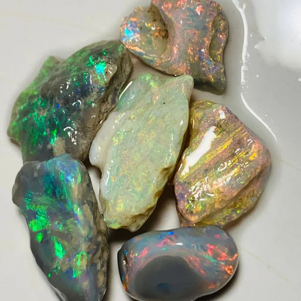 Lightning Ridge Rough Opal Parcel 20cts Dark & Crystal High Grade Super Bright Pink dominant Multifires to Carve 16x11x5mm to 12x8x4mm WSY82