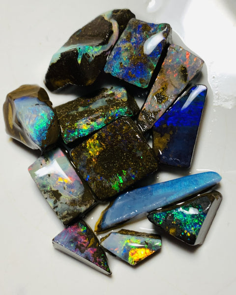 Australian Rough n Rubs Boulder Opal Parcel 69cts Winton Fields Lots Bright Lovely Multicolours to faces for cutters 15x12x3mm to 14x8x7mm WSU41