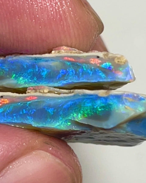 Stunning Lightning Ridge Seam opal rough Split 29.75cts Bright Gorgeous Blues & Greens with some Reds in flat bars to cuts 25x18x5mm & 30x25x4mm NEW935