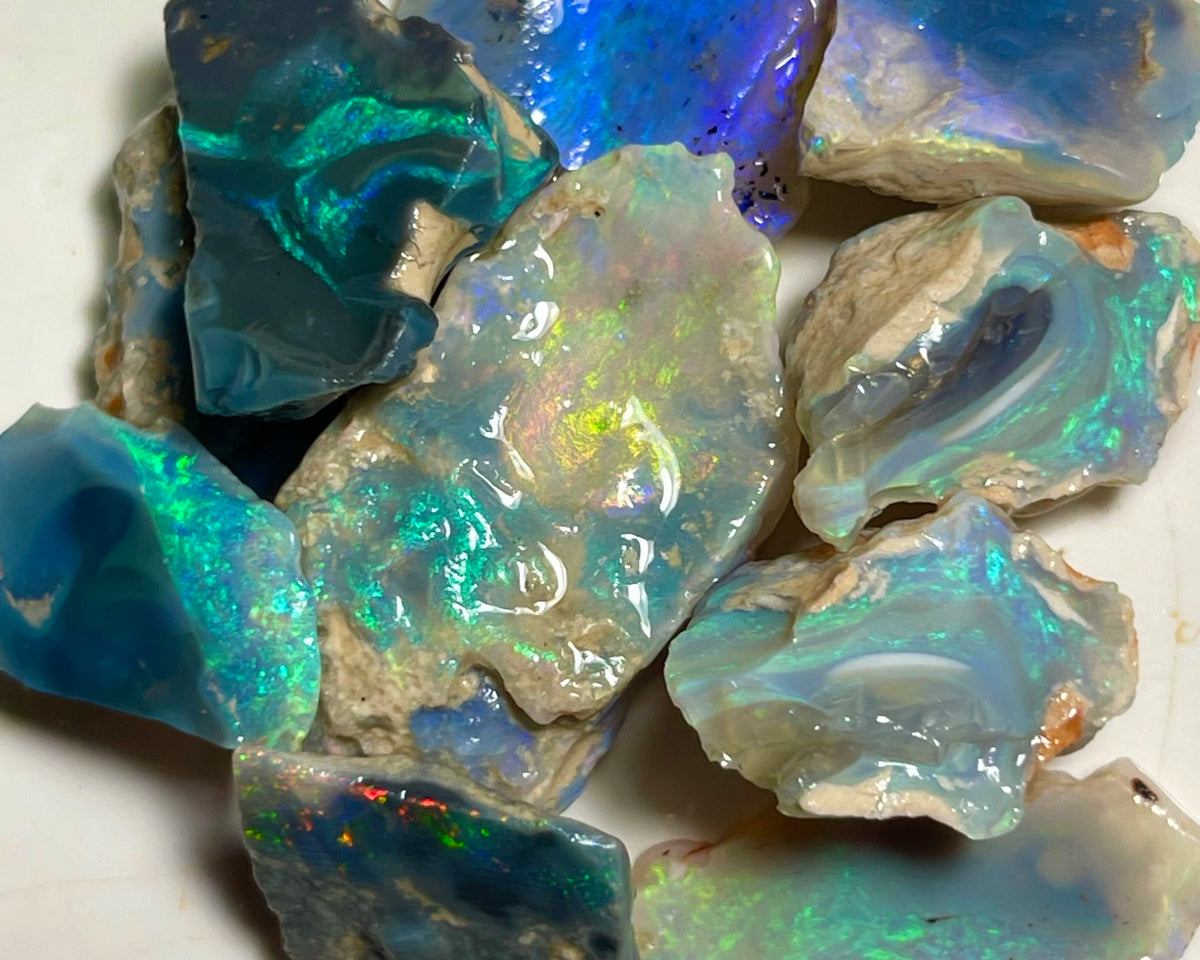 Cutter rough parcel Lightning Ridge 89.00cts Gorgeous & Bright Multifires To explore & Cut 27x15x8mm to 14x10x3mm NEW937
