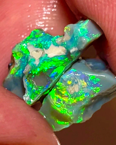 Lightning Ridge Rough Opal 11.75cts Dark base Seams Gorgeous Bright Multifires in bars to cut 23x13x6mm & 12x11x7mm WAC41