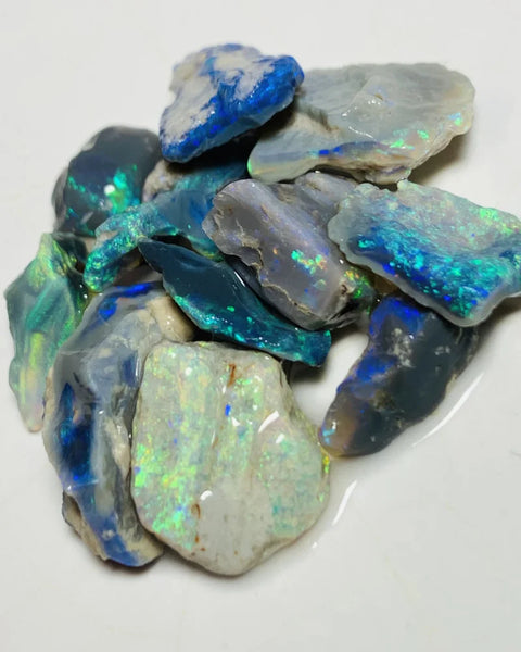 Lightning Ridge Rough Opal Parcel 33cts Semi Black & Crystal High Grade Very Bright Lovely colourful material for cutters 20x8x6mm to 9x5x3mm WSX24