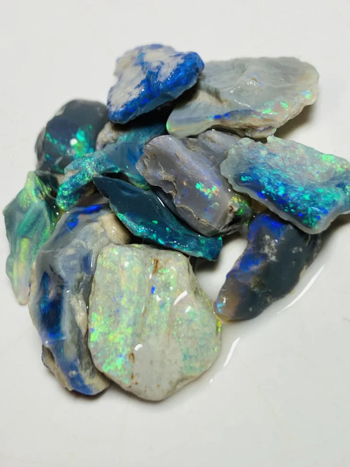 Lightning Ridge Rough Opal Parcel 33cts Semi Black & Crystal High Grade Very Bright Lovely colourful material for cutters 20x8x6mm to 9x5x3mm WSX24