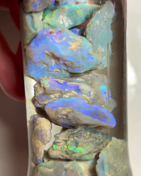 Lightning Ridge Multicolour knobby opal rough 219.00cts Lots of bars & Multicolours showing lots of potential 25x20x8mm to 9x8x4mm NEW933