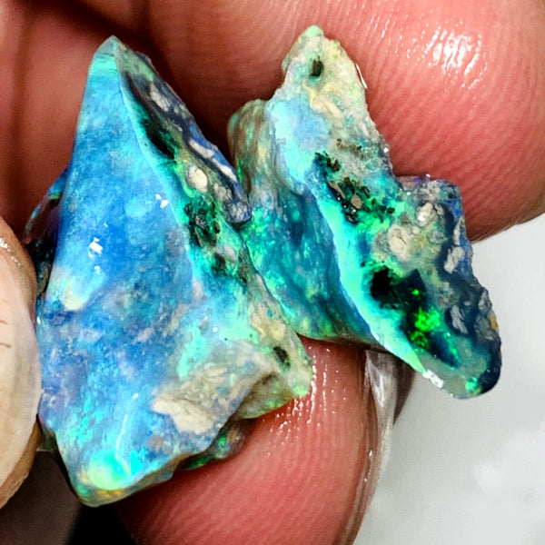 OPAL MONTH SPECIAL Lightning Ridge Rough Opal Black / Dark Base Knobby Split 20.5cts Cutters Candy Exotic High Grade Bright Multifires in stunning bars 20x15x8mm & 18x9x7mm WSZ77