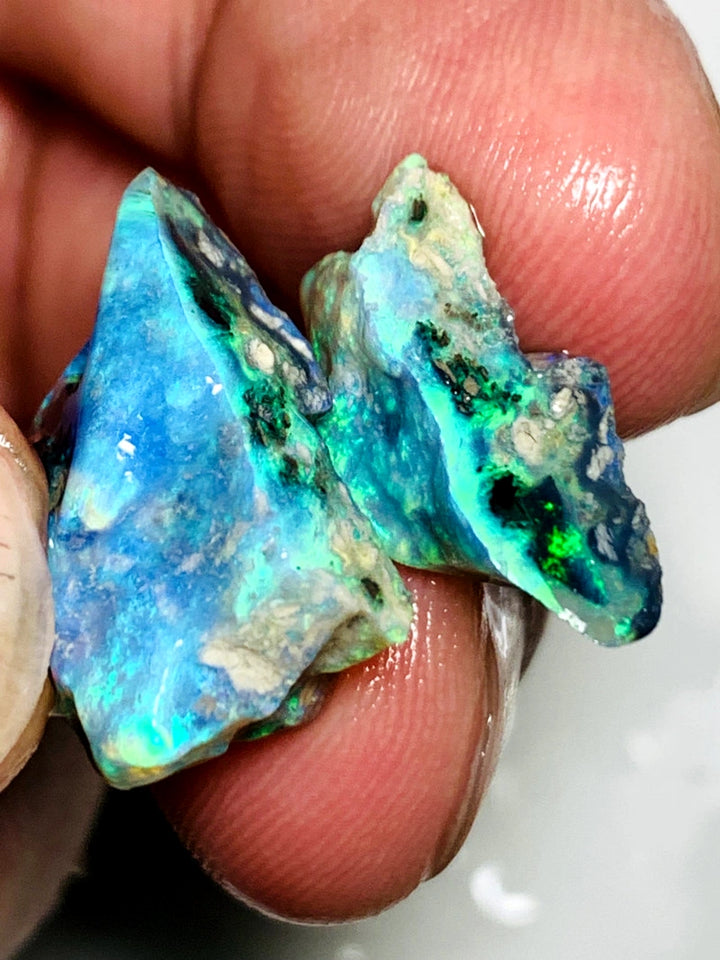 OPAL MONTH SPECIAL Lightning Ridge Rough Opal Black / Dark Base Knobby Split 20.5cts Cutters Candy Exotic High Grade Bright Multifires in stunning bars 20x15x8mm & 18x9x7mm WSZ77