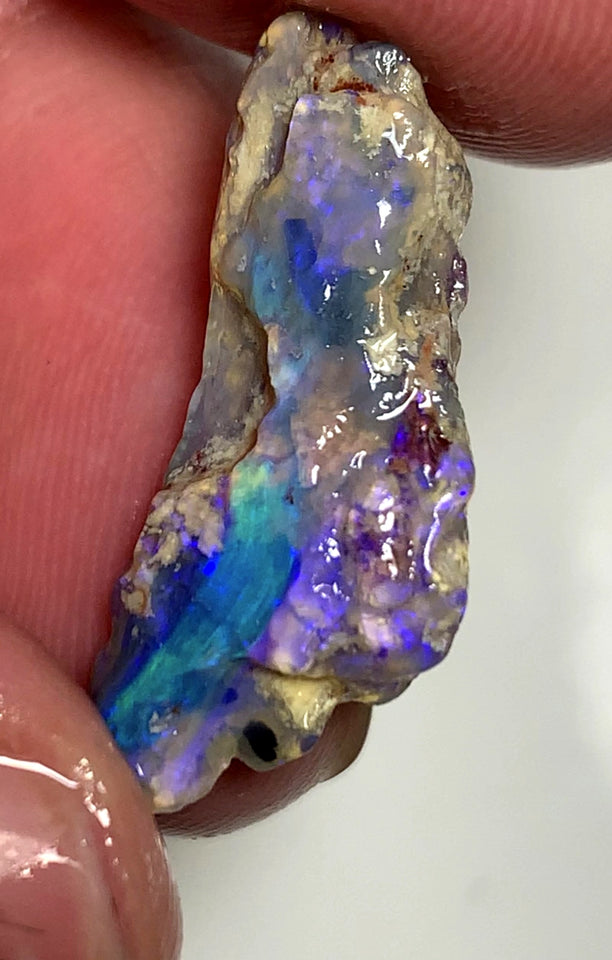 Lightning Ridge Rough Opal 7.9cts Opalised wood fossil Dark Crystal lots of Bright Fires showing  25x10x5mm WAA46