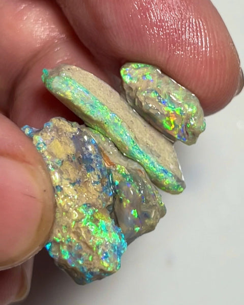 Stunning Lightning Ridge Crystal Base Knobby & Seam  opal rough formations 27.50cts Bright Yellow/Green/Orange Dominant fires to cut & polish 21x12x6 to 15x7x4mm NSW150