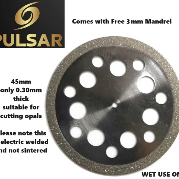 Diamond Opal Cutting wheel Slicer cutter 45mm Diameter & Only 0.3mm thick blade +FREE 3mm MANDREL fit Dremel & other Multitools with 3mm fittings