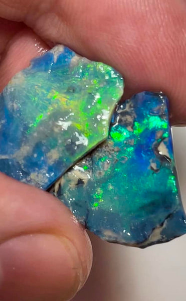 Mulga® Black Seam opal 13cts Stunning Bright & Vibrant Cutters Green / Blue dominant fires 20x15x2mm & 20x15x2mm MFB16