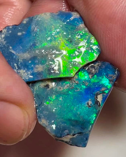 Mulga® Black Seam opal 13cts Stunning Bright & Vibrant Cutters Green / Blue dominant fires 20x15x2mm & 20x15x2mm MFB16