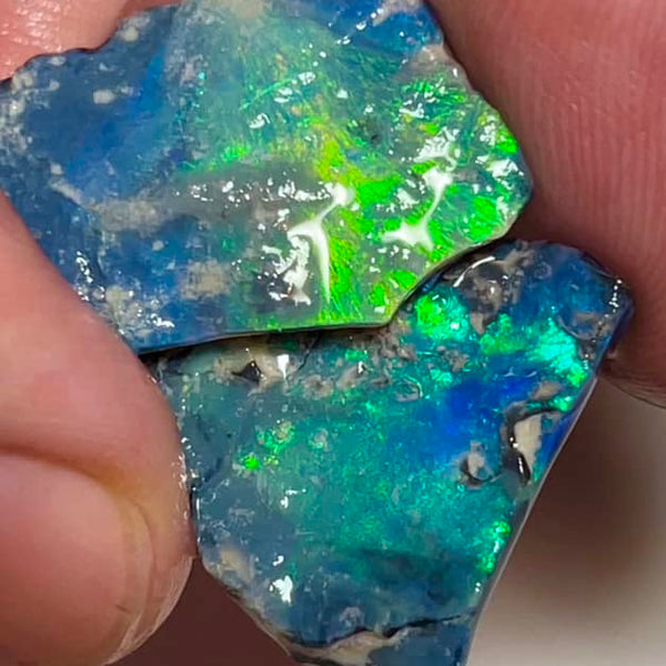 Mulga® Black Seam opal 13cts Stunning Bright & Vibrant Cutters Green / Blue dominant fires 20x15x2mm & 20x15x2mm MFB16