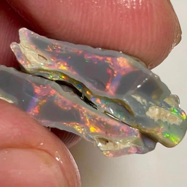 Mulga® Reds on Dark Seam Split opal 12.25cts Gorgeous Bright Multifires 20x10x5mm & 18x8x5mm MFB17