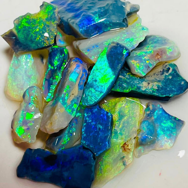 Mulga® Cutters Select Seam opal rough n Rubs 33cts Gem Bright Multicolours here 17x12x3mm to 6x4x1mm MFB23