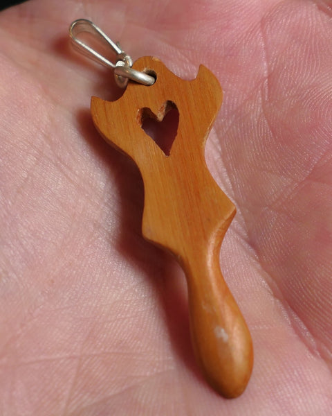 Hand Carved Mini Hardwood Welsh Love spoon Pendant set with Australian opal Trimmed with sterling silver bail 50x15x4mm XMASb34