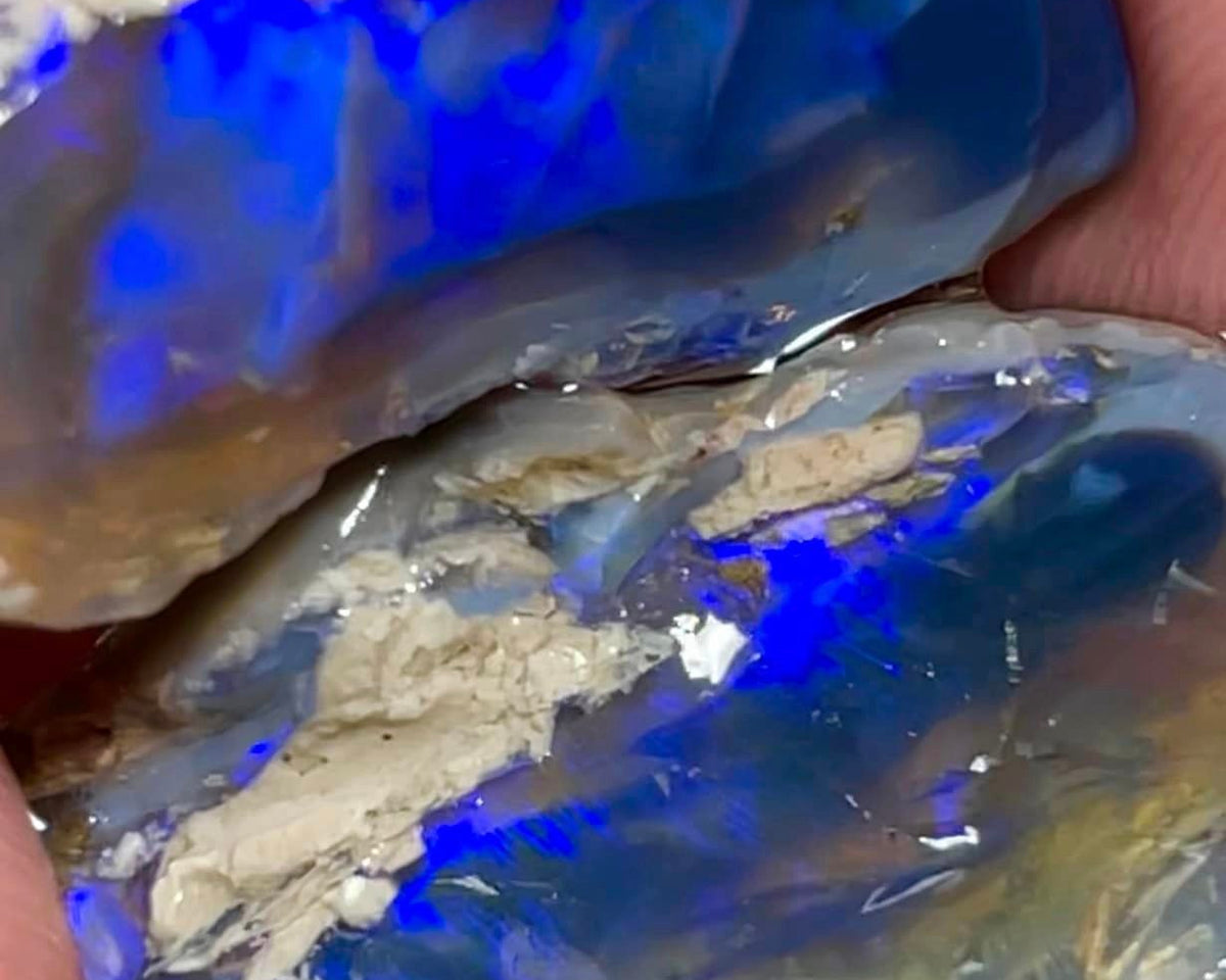 Lightning Ridge Rough Opal 80cts Huge Stunning Dark Crystal Knobby Split with Blues 30x20x15mm & 30x13x10mm MFB34