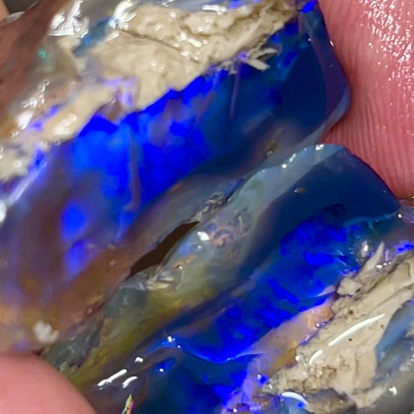 Lightning Ridge Rough Opal 80cts Huge Stunning Dark Crystal Knobby Split with Blues 30x20x15mm & 30x13x10mm MFB34