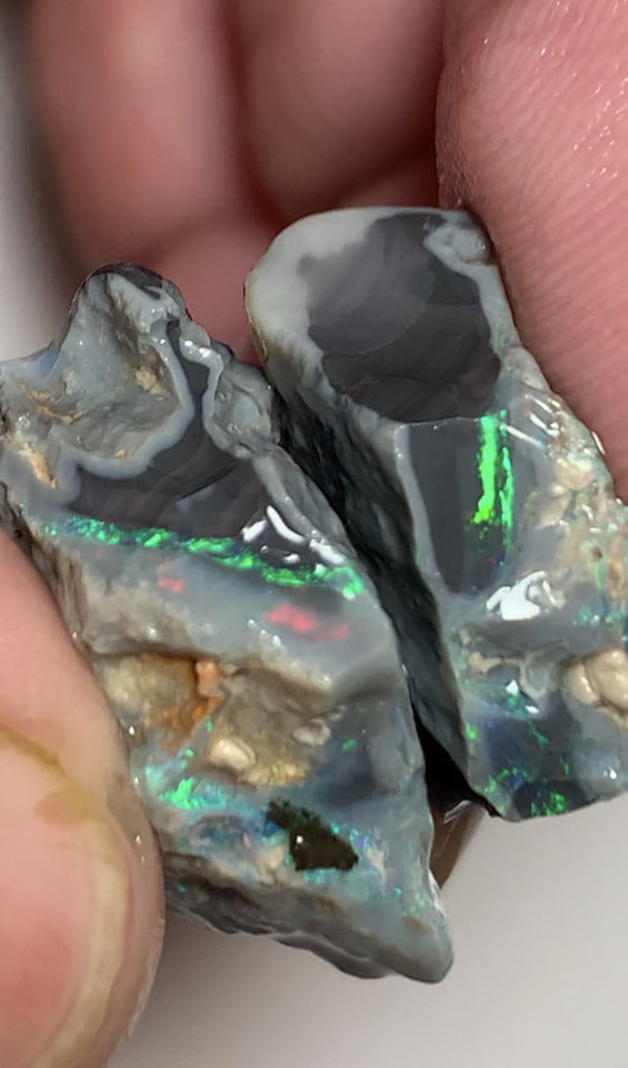 Australian Rough Opal Black Seam Split 36cts High Grade Exotic Vibrant Bright Lovely MULTIFIRES in bars 25x20x10mm & 17x15x7mm WST88