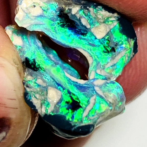 OPAL MONTH SPECIAL Lightning Ridge Rough Opal Black N1 Base Knobby Split 11cts Cutters Candy Exotic High Grade Super Bright Neon Green dominant fires 17x12x7mm & 15x7x7mm WSZ78