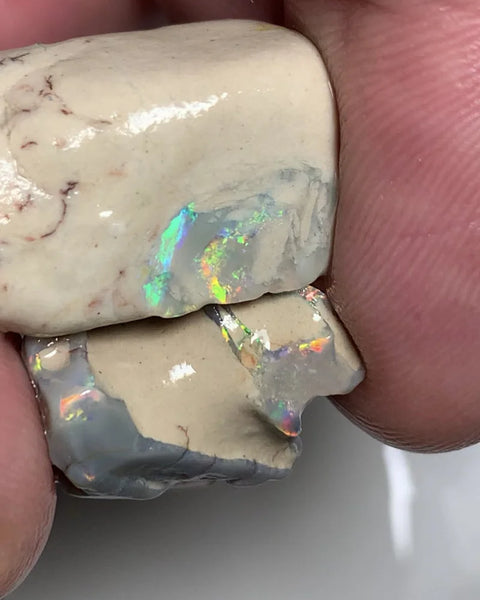 OPAL MONTH SPECIAL Mulga® Dark / Crystal  Rough Seam Opal formations Pair 34cts Nice fires clay/sand host 22x10x10mm & 16x10x8mm  WSZ02