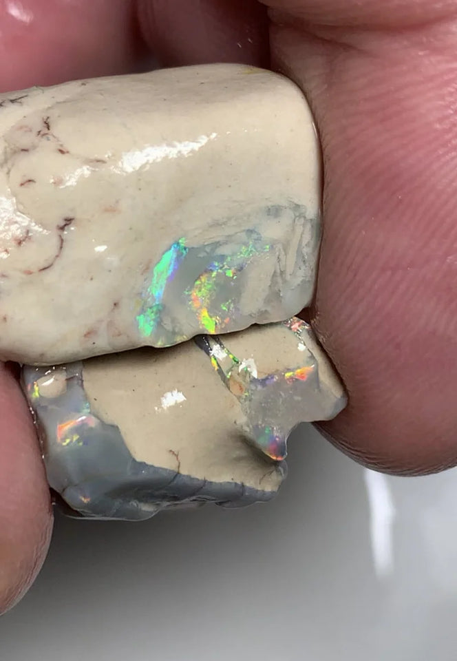 OPAL MONTH SPECIAL Mulga® Dark / Crystal  Rough Seam Opal formations Pair 34cts Nice fires clay/sand host 22x10x10mm & 16x10x8mm  WSZ02