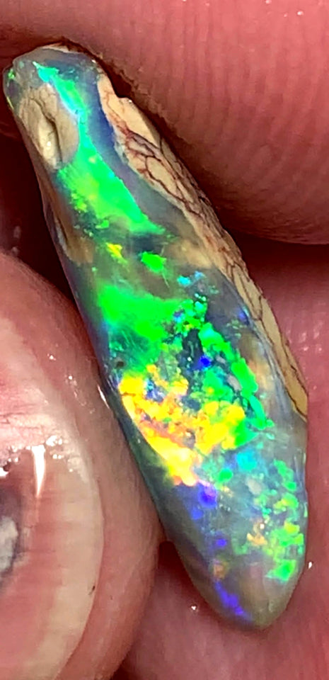 Lightning Ridge Crystal  Candy Seam Opal rough 3.2cts Vibrant Multifires 21x5x3mm WAA57