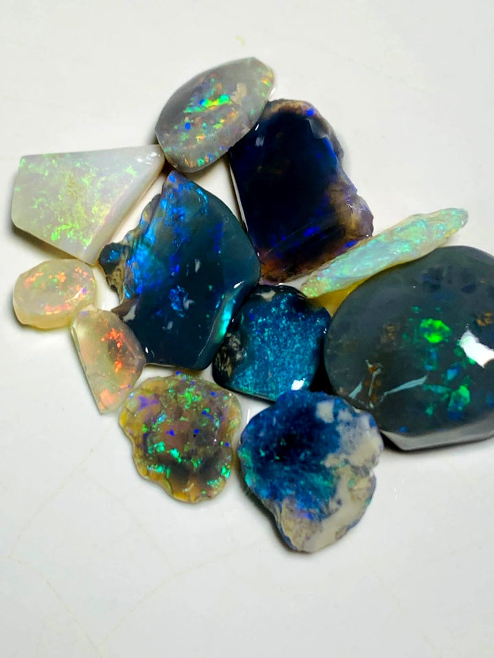 OPAL MONTH SPECIAL Lightning Ridge Opal Rough n Rub Parcel Dark & Crystal From the Miners Bench® 41cts Nice Multifires 17x14x8mm to 9x6x1mm WSY98