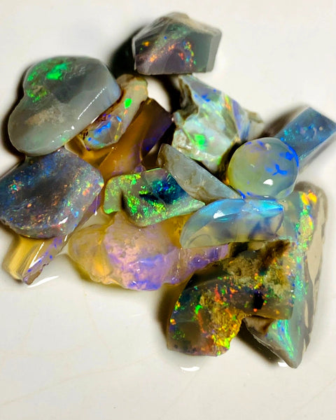 Lightning Ridge Opal Rough n Rub Parcel Dark & Crystal From the Miners Bench® 44cts Bright Multifires 23x9x6mm to 8x7x3mm WSY94