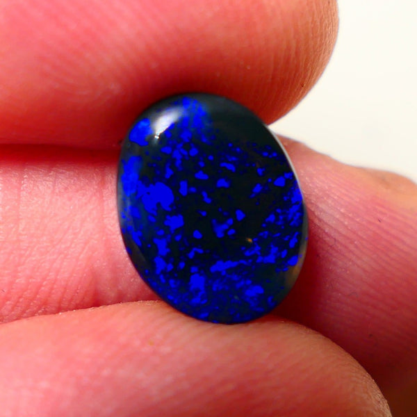 Lightning Ridge Black Crystal Opal Gemstone 2.00cts Gem Grade Mulga® N1 JET Black Body Tone B3 Brightness Stunning Very Bright Royal Blues 12x10x2.5mm UK05