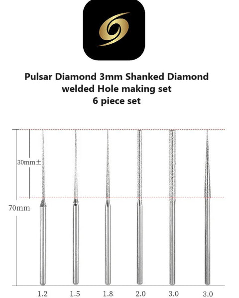 Pulsar Diamond Lapidary / Opal / Glass Drilling / Hole Making set of 6x 3mm Shank fit Dremel & other Multitools