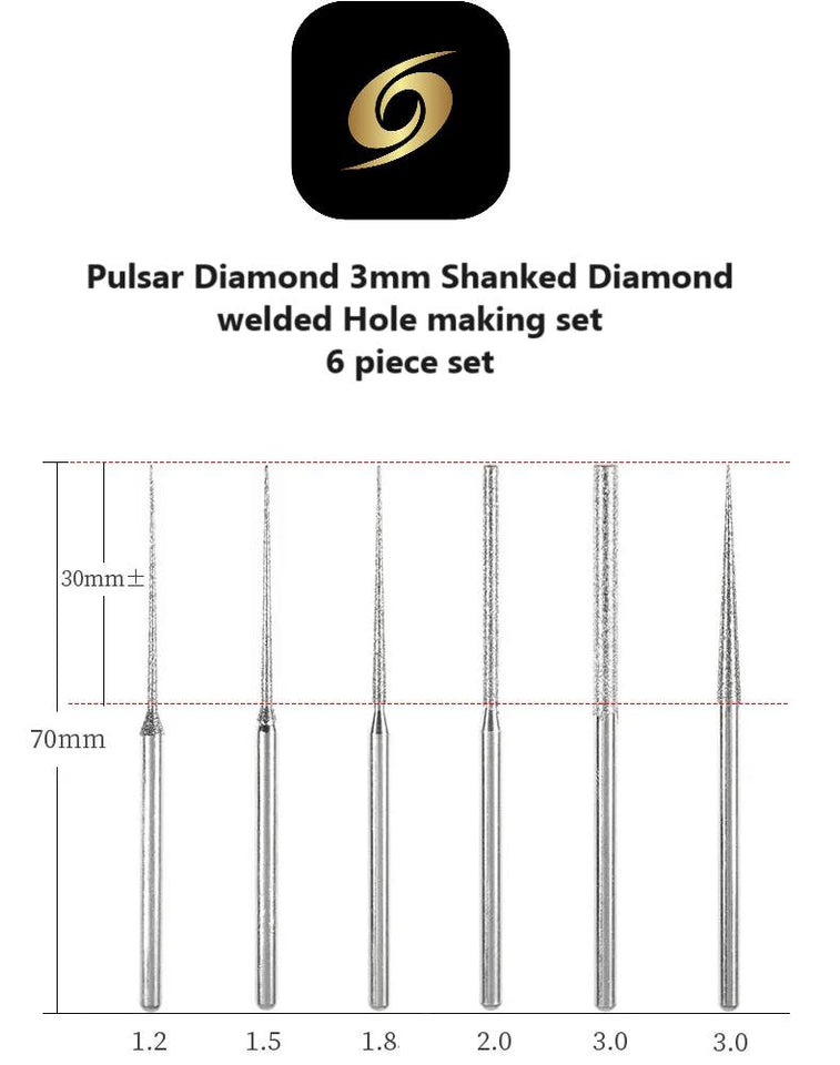 Pulsar Diamond Lapidary / Opal / Glass Drilling / Hole Making set of 6x 3mm Shank fit Dremel & other Multitools