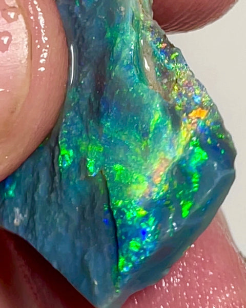 Cutters Select Dark base seam opal rough Green/Yellow/Blue/Orange Multifires 9.80cts Lightning Ridge Bright Vibrant Fires to Cut  22.00x 20.00x 3.00mm NEW943