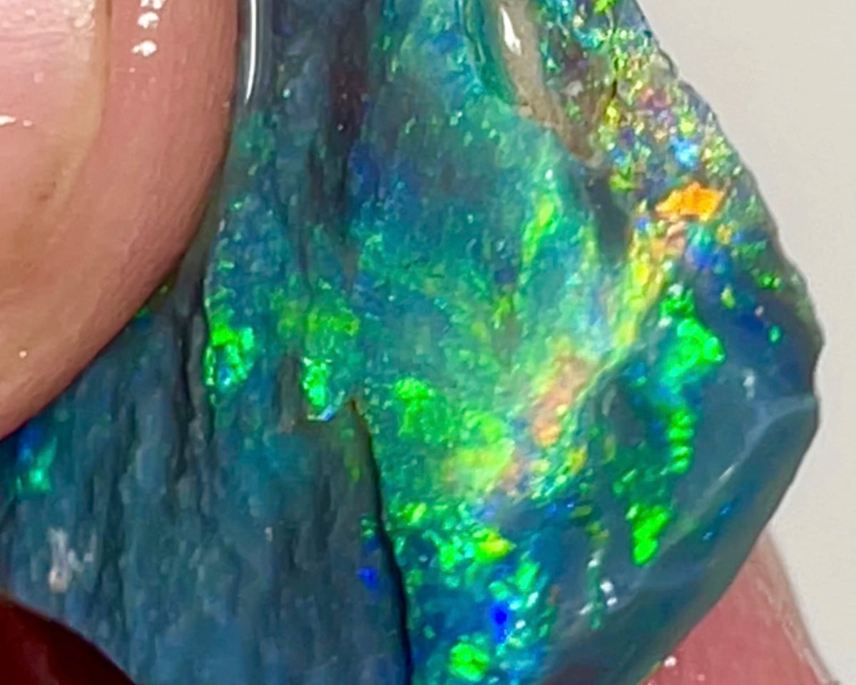 Cutters Select Dark base seam opal rough Green/Yellow/Blue/Orange Multifires 9.80cts Lightning Ridge Bright Vibrant Fires to Cut  22.00x 20.00x 3.00mm NEW943