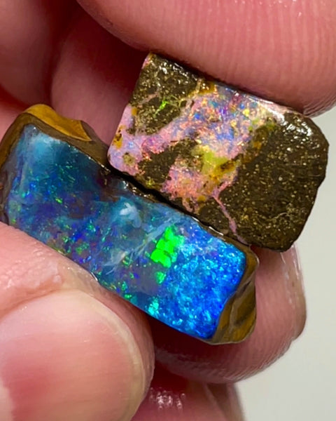 Bling Bling Boulder opal 20cts rough / Rubs Gem Winton Bright & Gorgeous Pinks/Greens/Blues Multifires 20x7x5mm to 14x8x4mm AUCTION NSA009