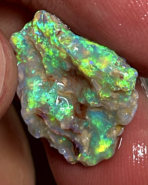 Lightning Ridge Rough Opal 7.25cts Crystal Witches hat Knobby Amazing Vibrant Very Bright Multicolours 18.000 x 17.000 x 3.000 mm WAE47