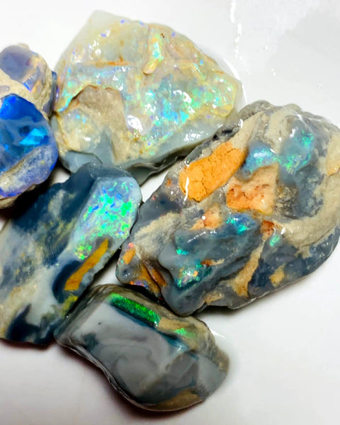 OPAL MONTH SPECIAL Lightning Ridge Rough Dark & Crystal Seam Opal Parcel 107cts Lots of Potential & Cutters Lots Bright colours & bars 33x18x8mm to 20x13x8mm  WAA07