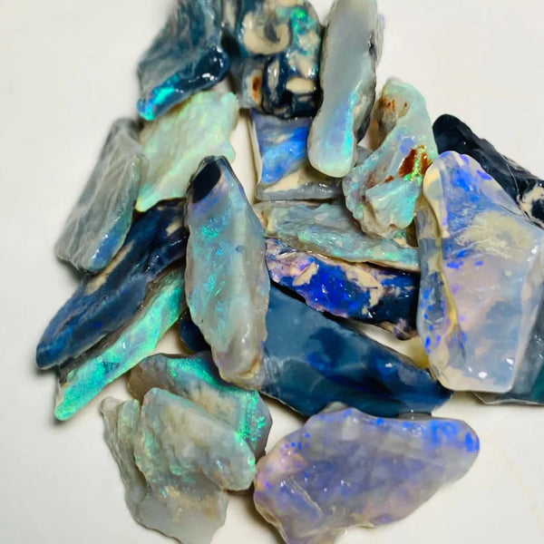 OPAL MONTH SPECIAL Lightning Ridge Rough Dark Seams Opal Parcel 80cts Lots of Potential & Cutters Lots Bright colours & bars 25x10x7mm to 13x8x4mm WSY89