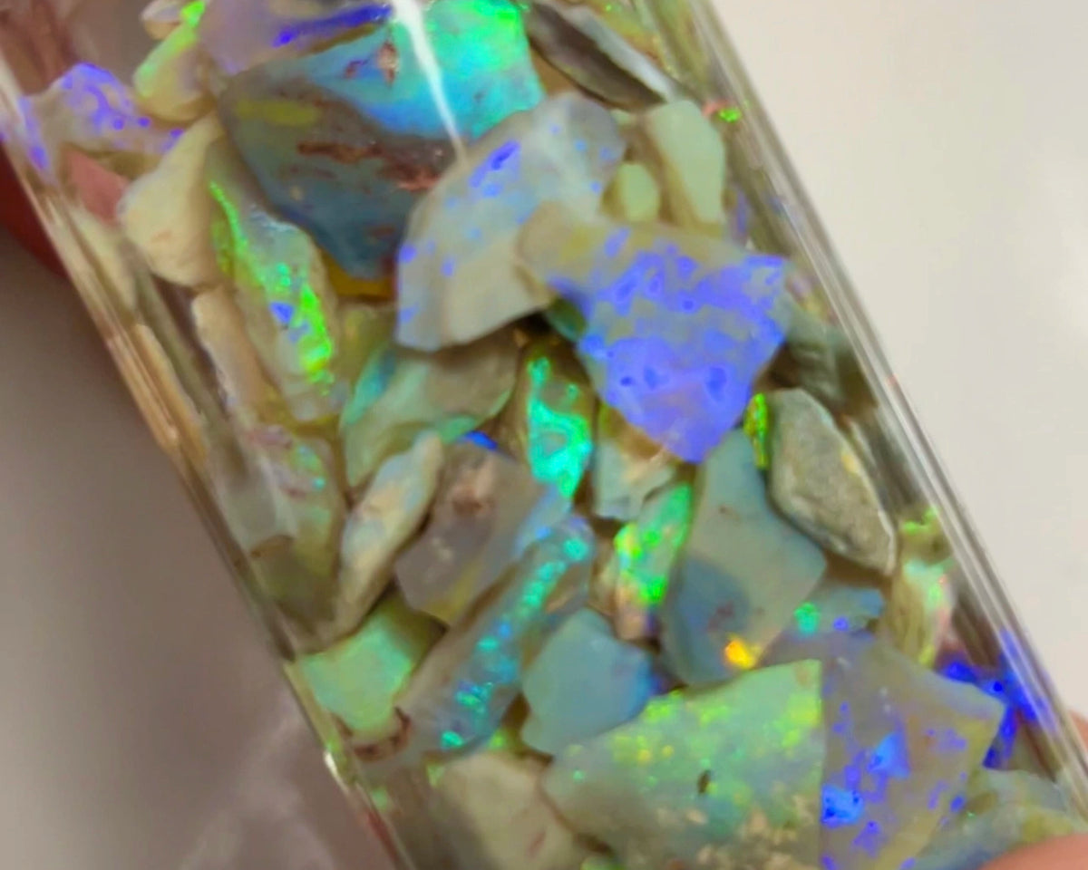 Lightning Ridge Opal Rough n Rub Parcel Dark & Crystal 128cts Full of Bright Multifires 14x5x2mm to 4x2x2mm 1336