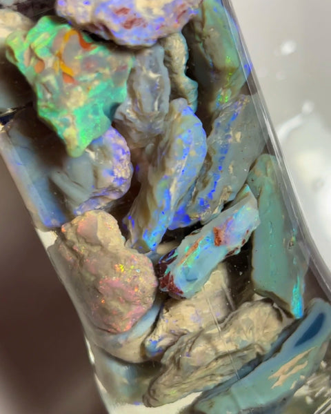 Lightning Ridge Multicolour knobby opal rough 219.00cts Lots of bars & Multicolours showing lots of potential 25x20x8mm to 9x8x4mm NEW933