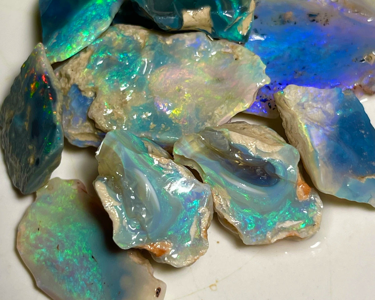 Cutter rough parcel Lightning Ridge 89.00cts Gorgeous & Bright Multifires To explore & Cut 27x15x8mm to 14x10x3mm NEW937