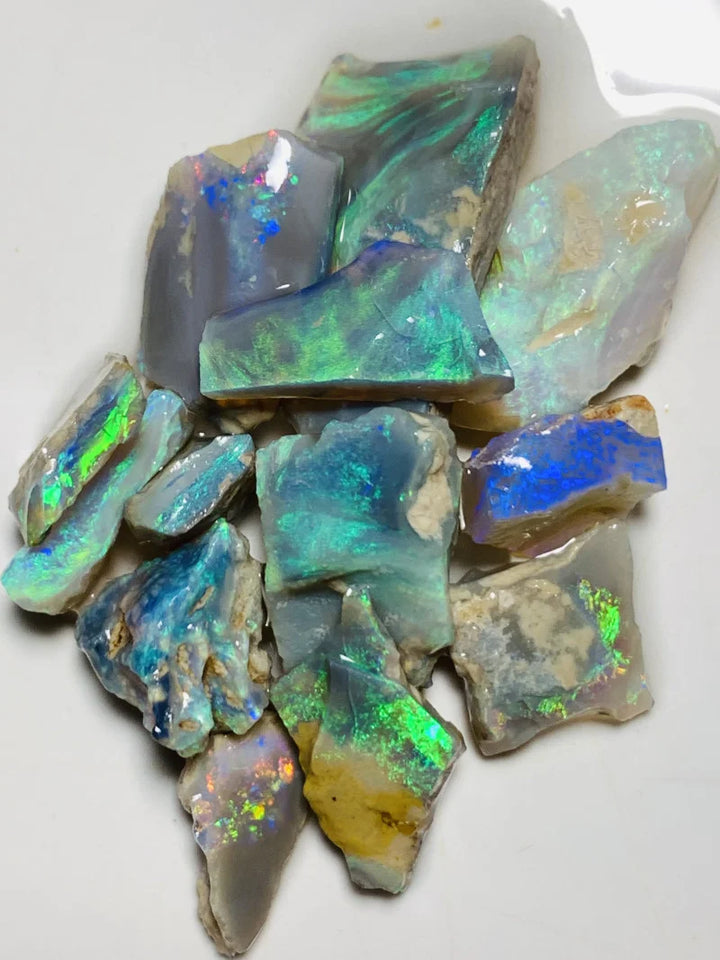 Grawin Rough Seam Opal Parcel 61cts Semi Black & Crystal High Grade Very Bright Lovely colourful material for cutters 26x15x2mm to 8x6x4mm WSX23