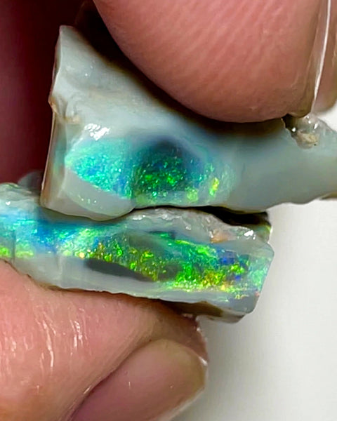 Lightning Ridge Rough Opal Big pair of Dark Base Seams 37cts Cutters  High Grade Bright Multifires in stunning bars 25x17x8mm & 23x16x6mm WAB59