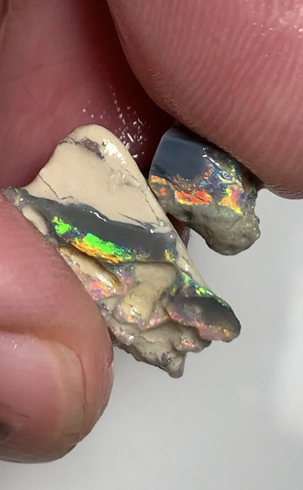 Lightning Ridge Rough Untouched Seam opal Pair 5.85cts Cutters very Bright & Gorgeous Multifires with Reds & oranges 17x8x7mm & 10x8x4mm XMASB10