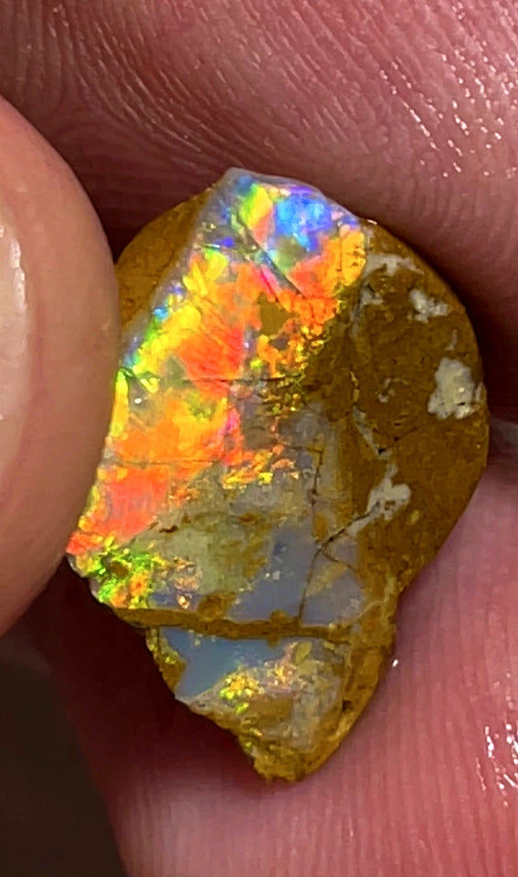 Lightning Ridge Rough Opal 7.5cts Seam Formation Crystal  Stunning Vibrant Bright Electric fires showing 13x12x5mm XMASB01