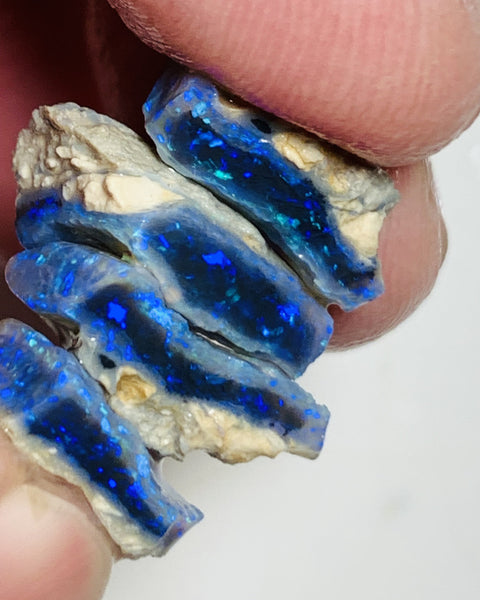 Lightning Ridge Rough Mulga® Black Crystal Opal Seam Splits  Cutters Candy® 19.4cts Exotic & Stunning Bright Cutters Gorgeous Blue fire in bars 15x13x4mm to 13x8x3mm WST71